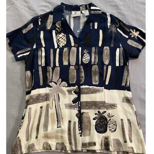 vintage HOLLY LANE abstract tropical pattern shirt SZ M